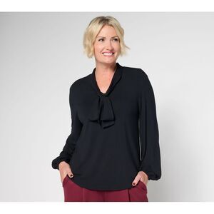 Maya J Women's Top Sz L Pull-Over Jersey Bow Blouse Black A699221